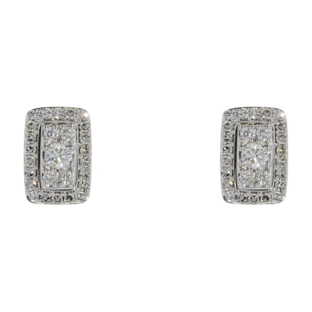 .50 Ct 10K White Gold Rectangular Pave Diamond Stud Earrings