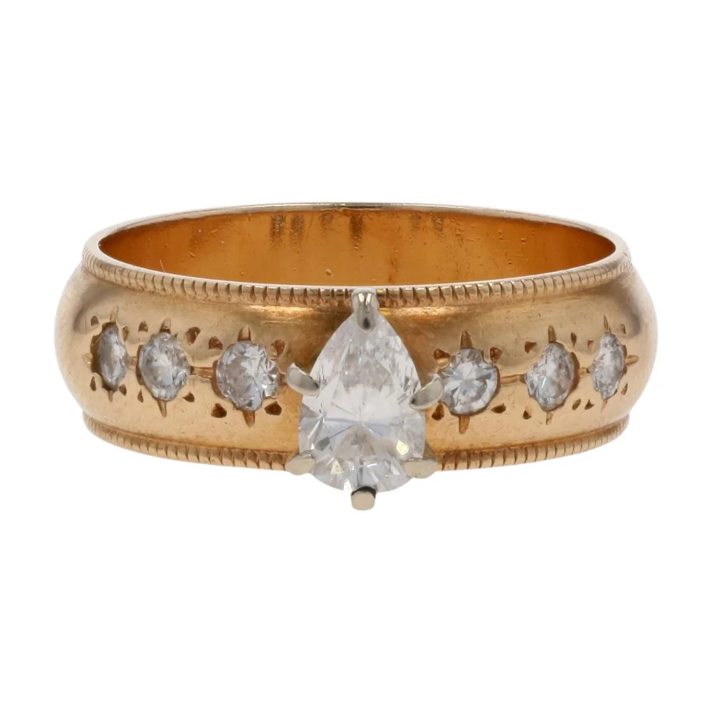 .50 Ct 14K Gold Pear Cut Diamond Center With Milgrain Edge Engagement Ring