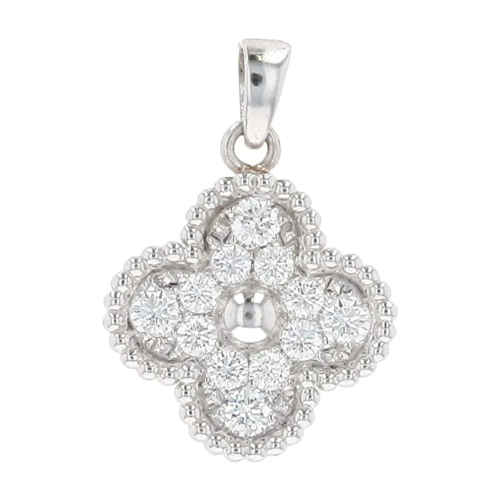 .50 Ct 18K White Gold Diamond Accented Clover Pendant