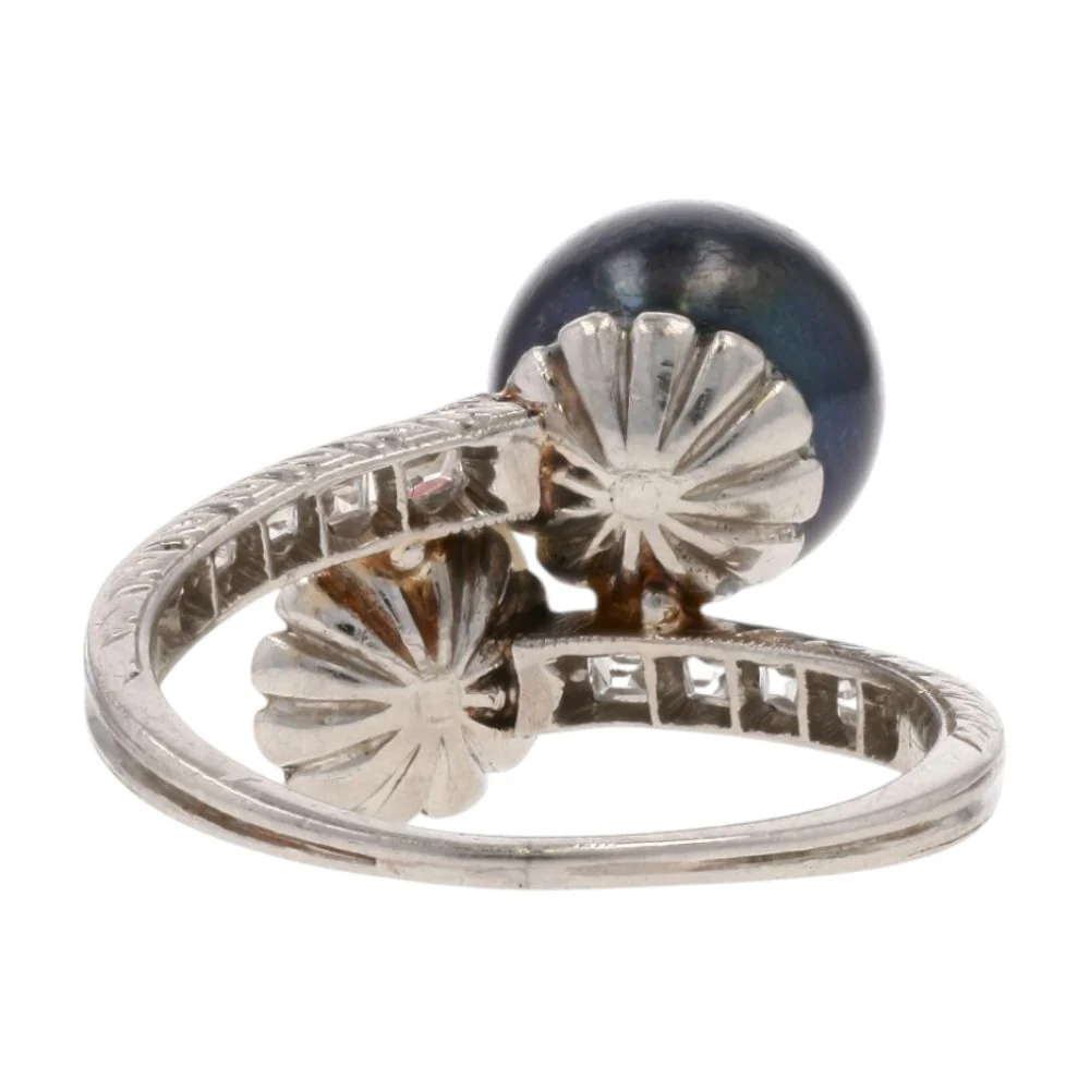 .50 Ct Platinum White And Gray Cultured Pearl With Diamond Accents Cocktail Ring - Image 3