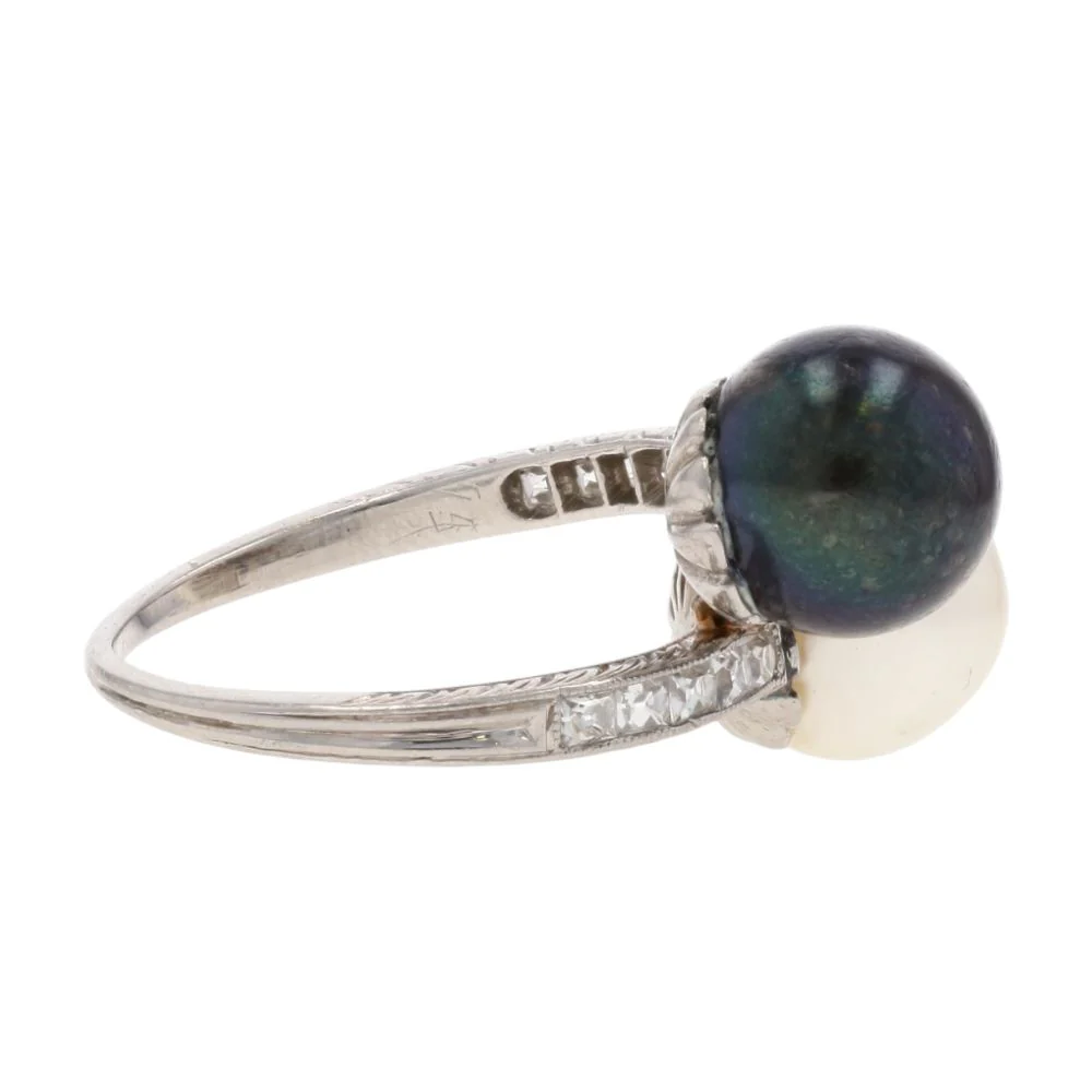 .50 Ct Platinum White And Gray Cultured Pearl With Diamond Accents Cocktail Ring - Image 4