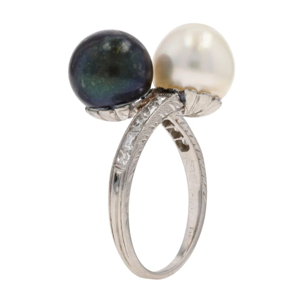 .50 Ct Platinum White And Gray Cultured Pearl With Diamond Accents Cocktail Ring - Image 5