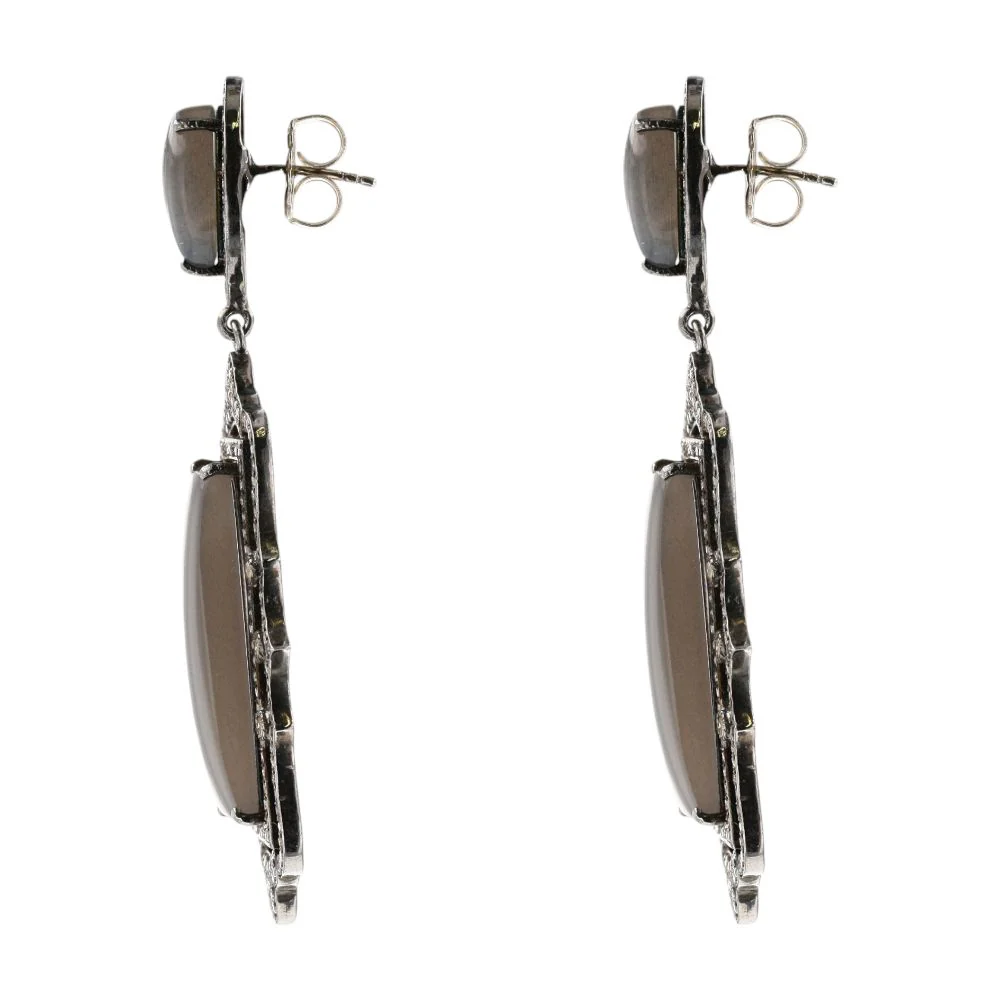 Anodized Sterling Silver Moonstone And Diamond Accented Dangle Earrings - Image 2