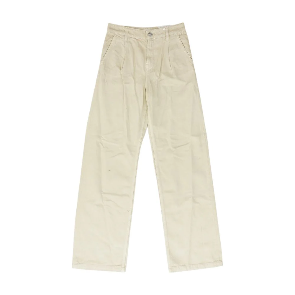 Beige High Rise Wide Leg Straight Jeans