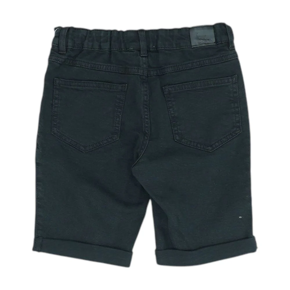 Black Solid Denim Shorts - Image 2