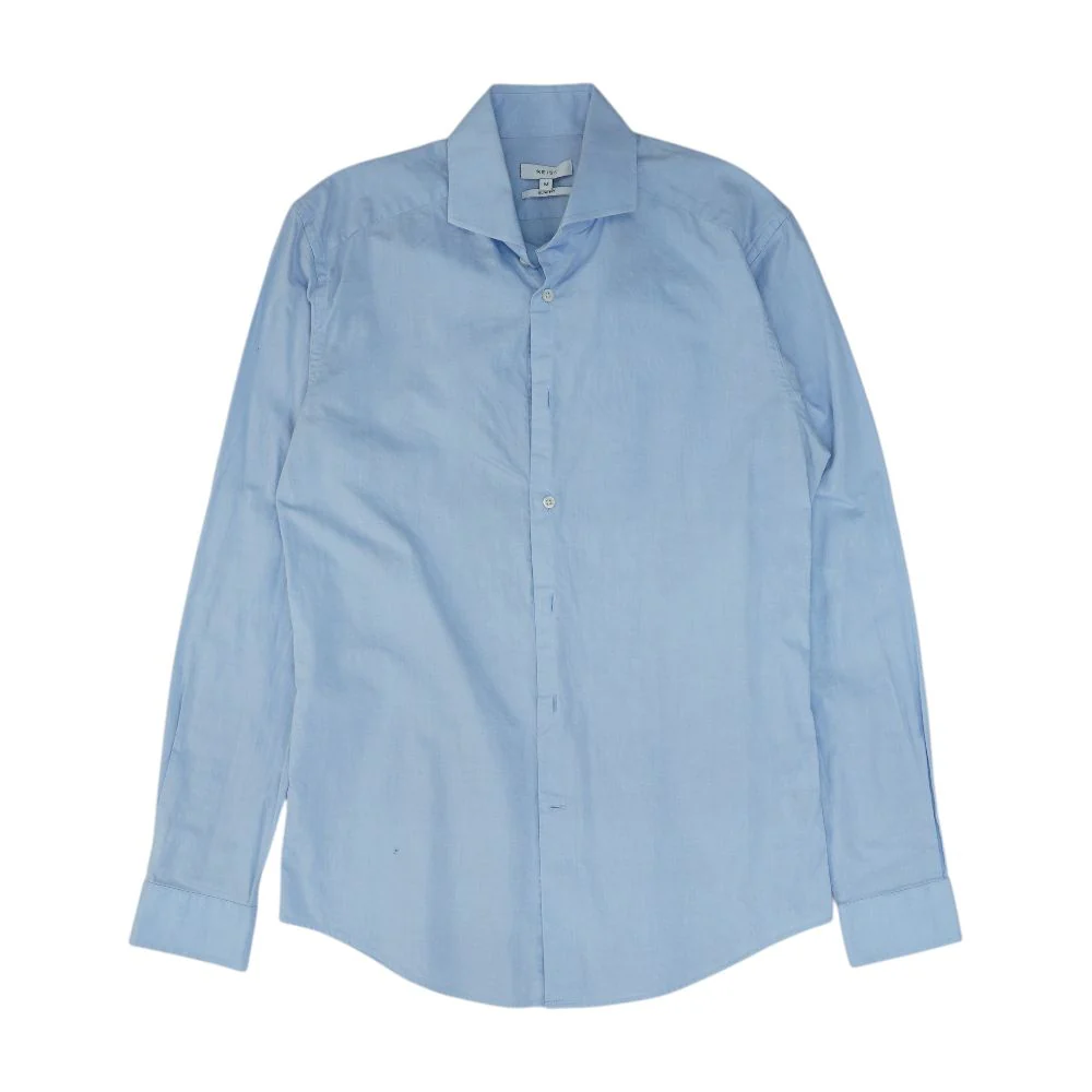 Blue Solid Long Sleeve Button Down