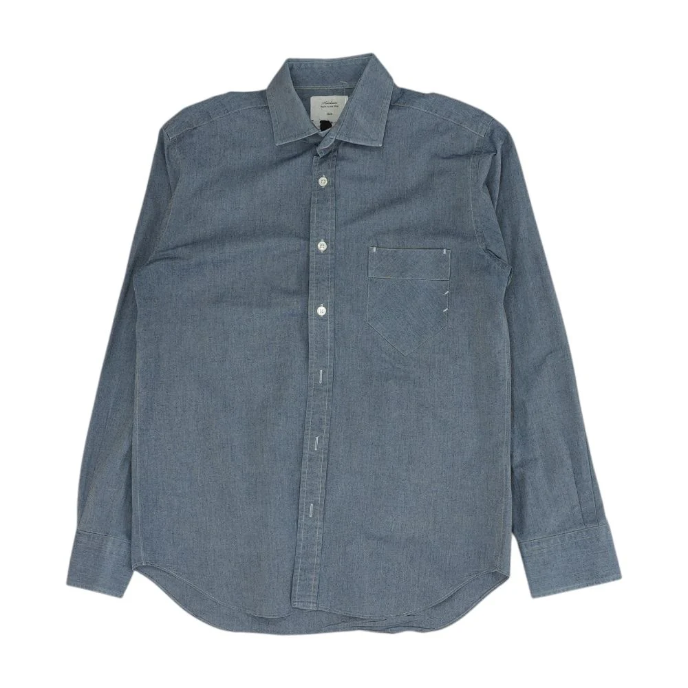 Blue Solid Long Sleeve Button Down