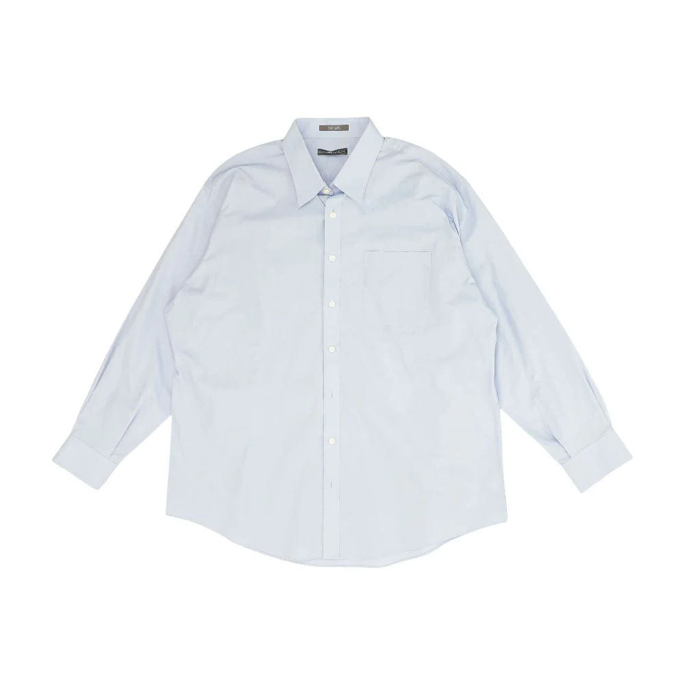 Blue Solid Long Sleeve Button Down