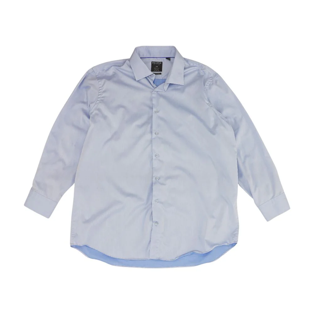 Blue Solid Long Sleeve Button Down