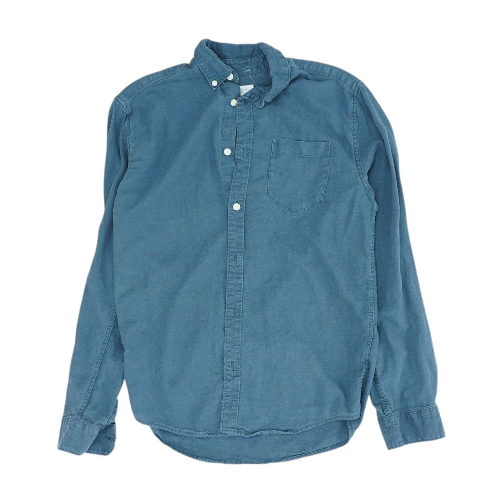 Blue Solid Long Sleeve Button Down