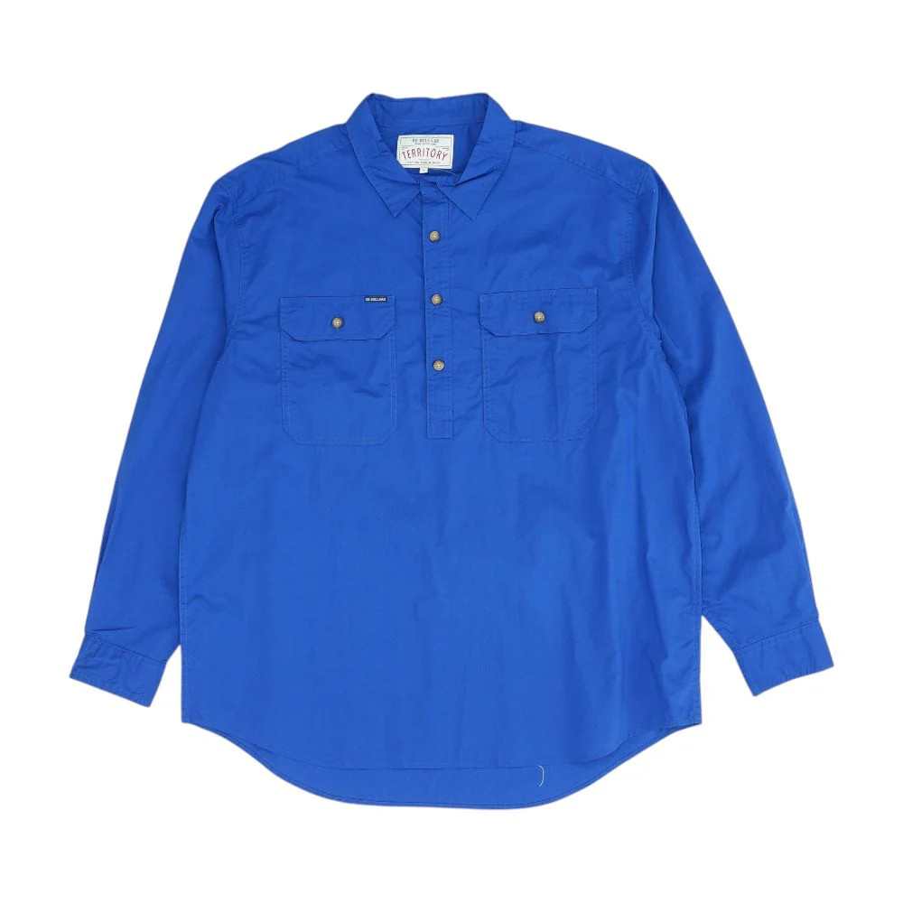Blue Solid Long Sleeve Button Down