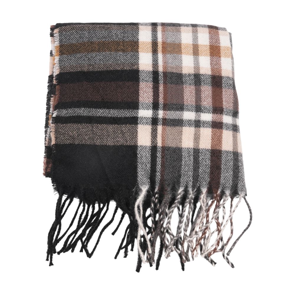 Brown Plaid Polyester Scarf - Image 2