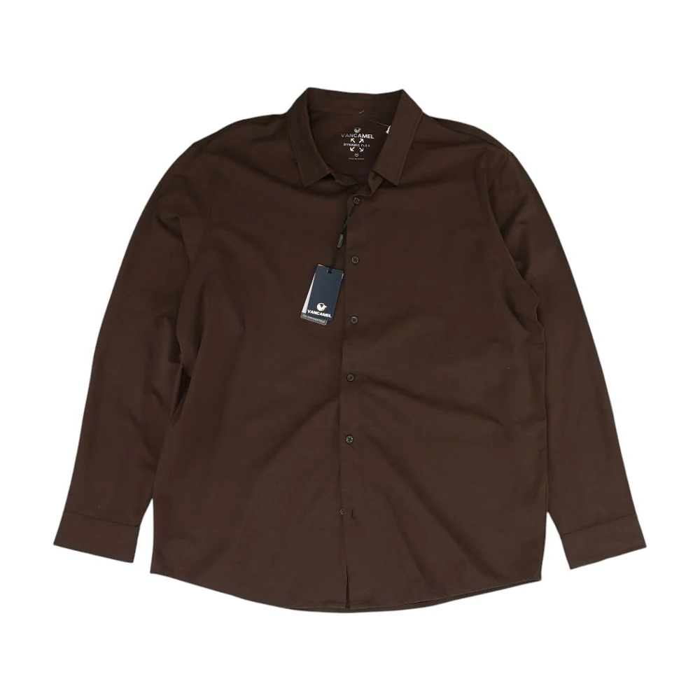 Brown Solid Long Sleeve Button Down