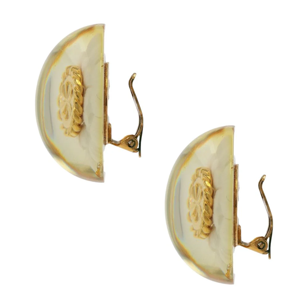 Flowers And Clovers Vintage Large Domed Resin Clip On Earrings - Image 2