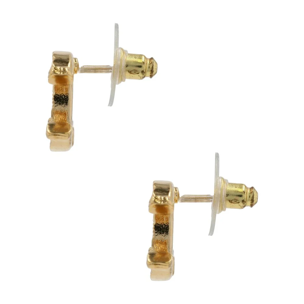 Gold Tone Chanel CC Textured Logo Stud Earrings - Image 2
