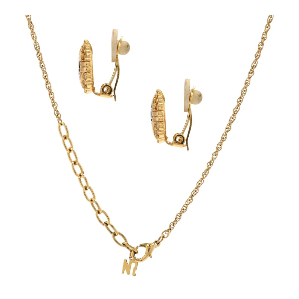 Gold Tone Vintage Pendant Necklace And Clip On Earrings Set - Image 2