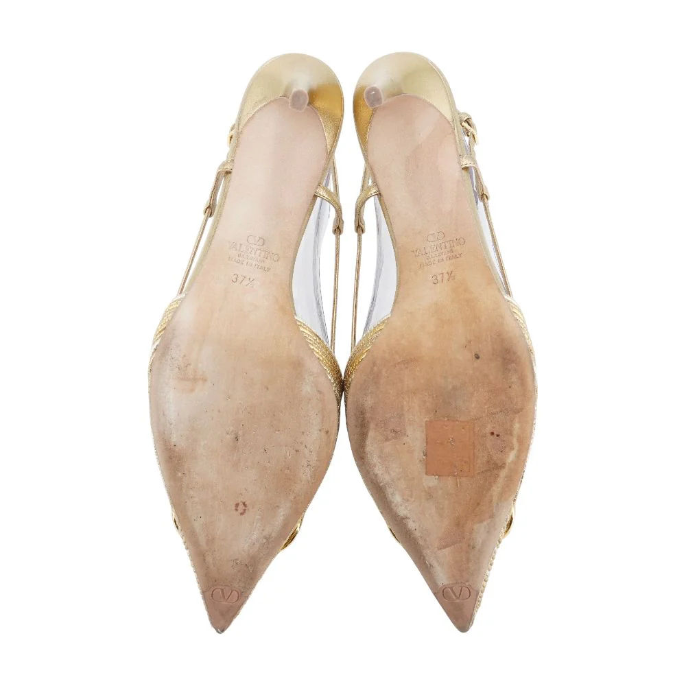 Gold Vlogo Signature Metallic Slingback Pumps with Cornely Embroidery - Image 3