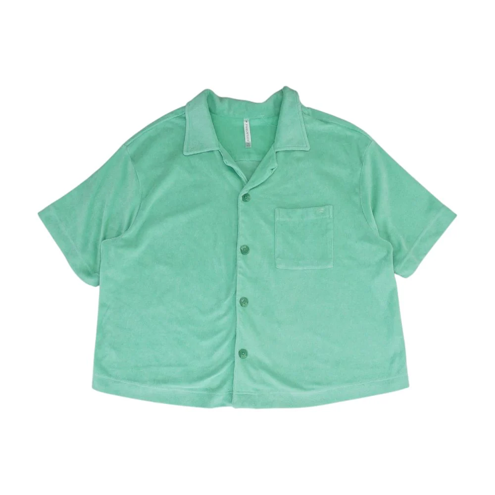 Green Solid Short Sleeve Button Down