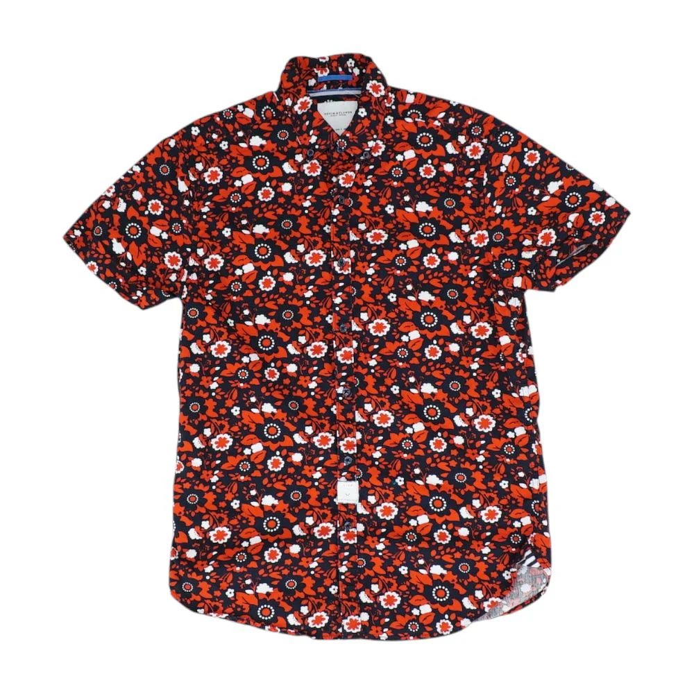 Navy Floral Short Sleeve Button Down