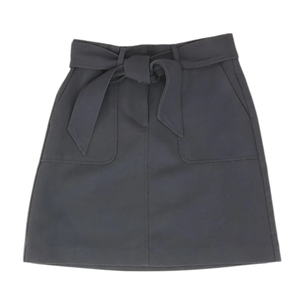 Navy Solid Midi Skirt