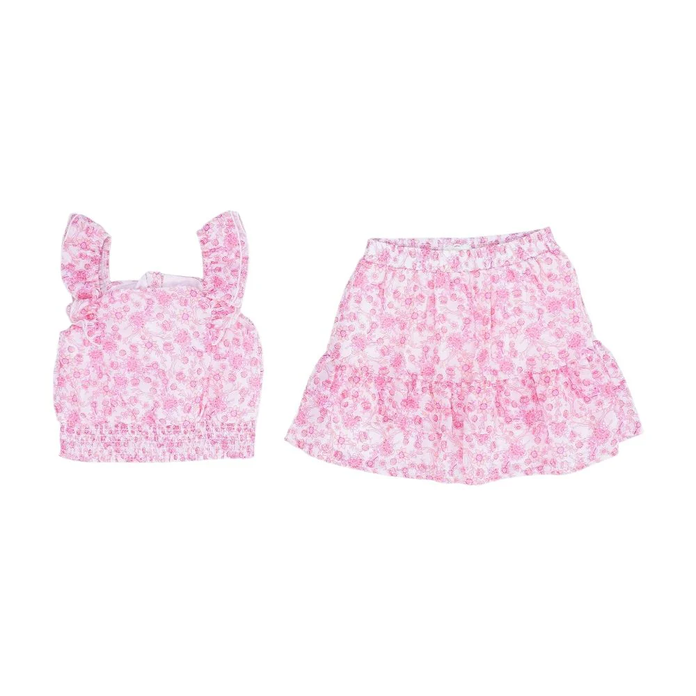 Pink Floral Sleeveless Blouse and Skort Set