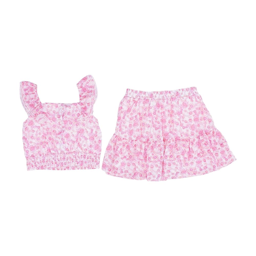 Pink Floral Sleeveless Blouse and Skort Set - Image 2