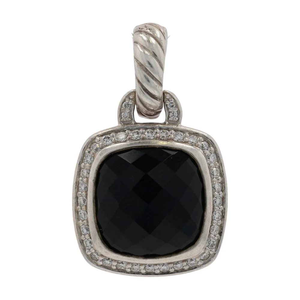Sterling Silver Black Onyx And Diamond Halo Albion Pendant