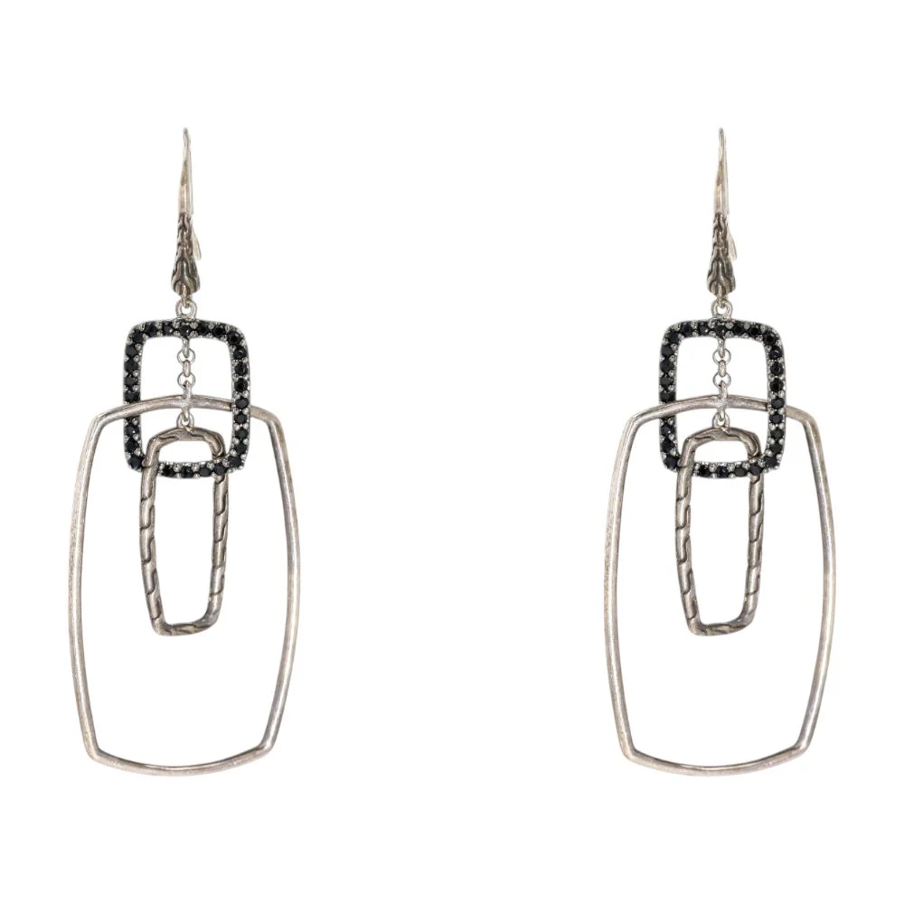 Sterling Silver Black Sapphire Classic Chain Drop Earrings