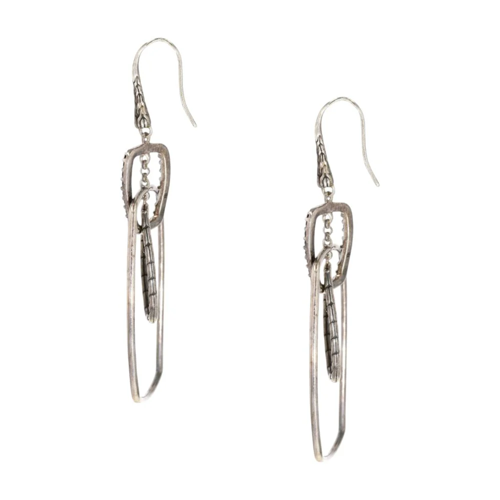 Sterling Silver Black Sapphire Classic Chain Drop Earrings - Image 2