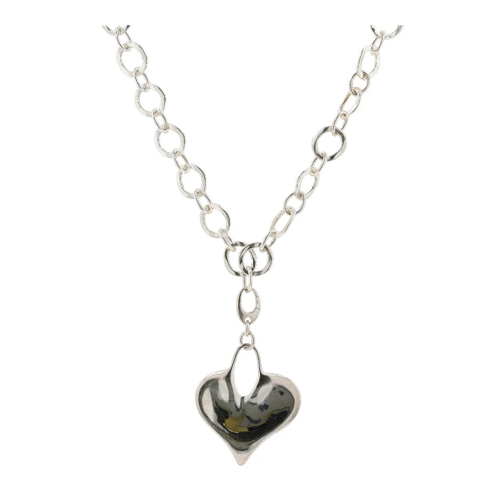 Sterling Silver Circle Link And Heart Pendant Necklace