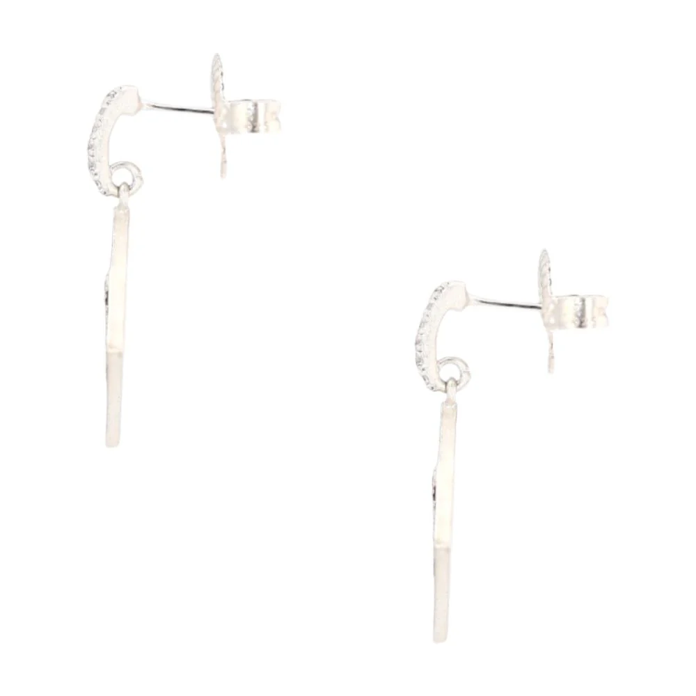 Sterling Silver Flat Square With Black Rhodium Drop Earrings - Image 2