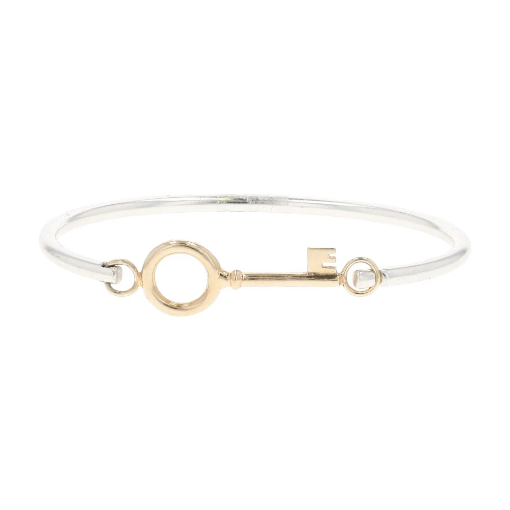 Sterling Silver With 14K Key Bangle Bracelet
