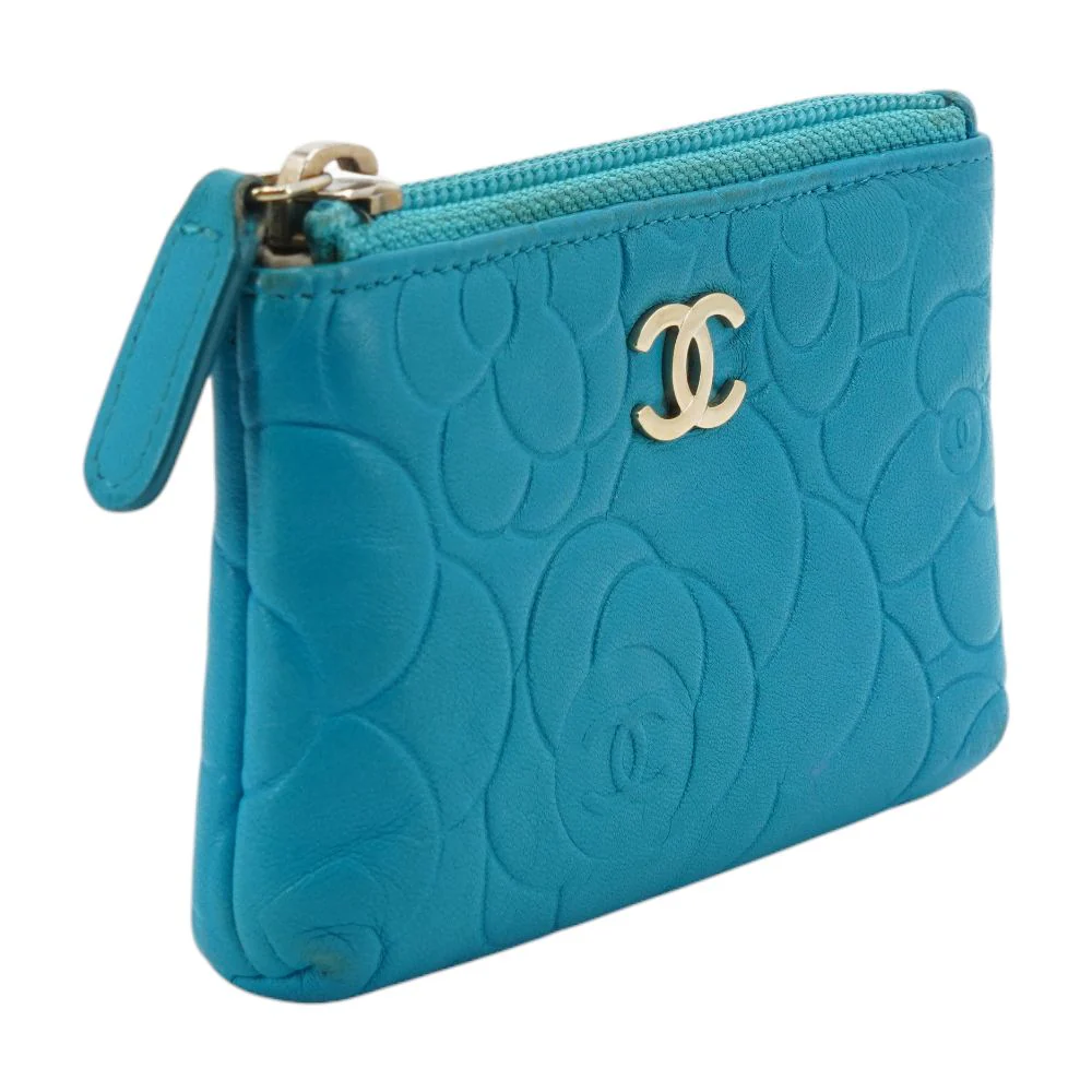 Turquoise Camellia Embossed Lambskin Key Holder - Image 3