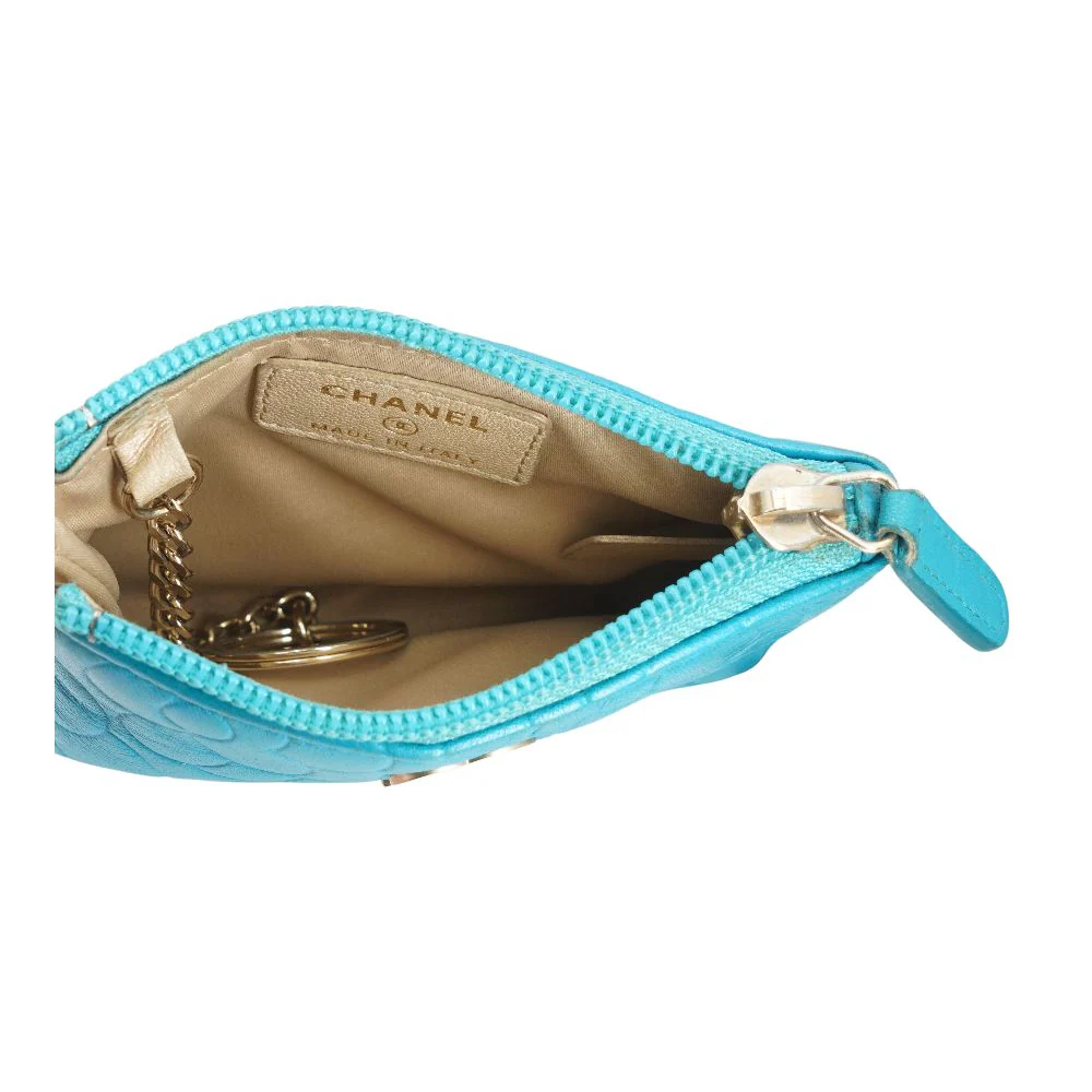 Turquoise Camellia Embossed Lambskin Key Holder - Image 4
