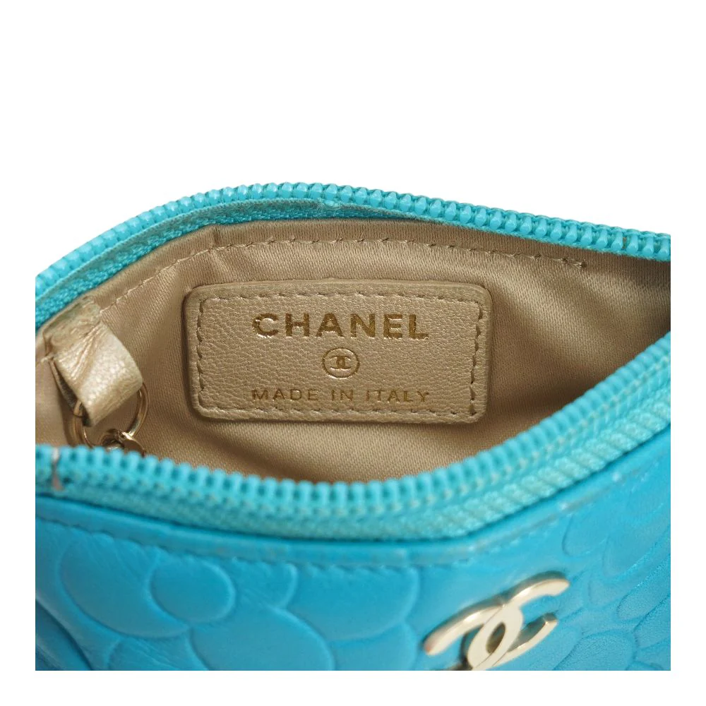 Turquoise Camellia Embossed Lambskin Key Holder - Image 5