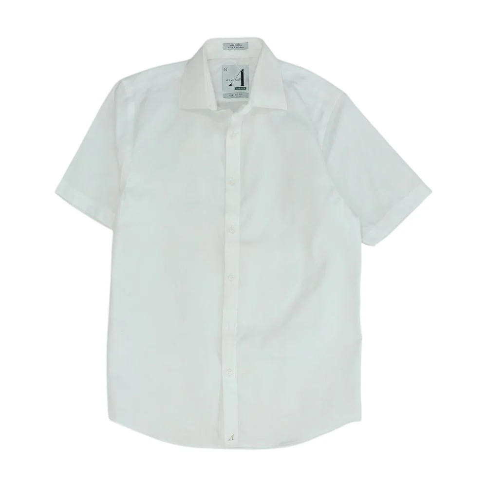 White Solid Short Sleeve Button Down