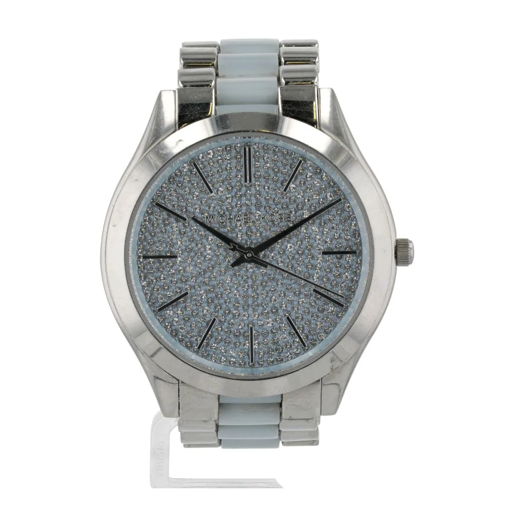 Women's Slim Runway Crystal Pave Dial Stainless Steel Watch