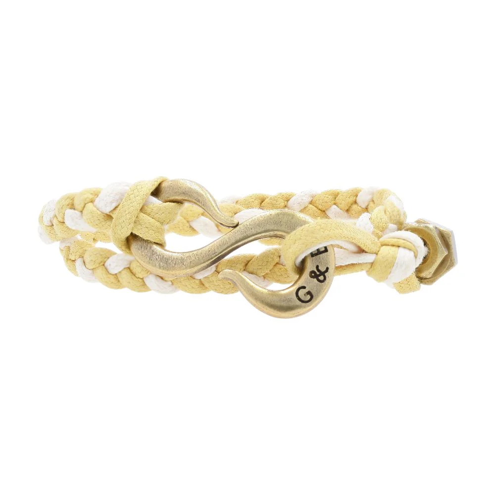 Yellow And White Braided Double Leather Wrap Bracelet