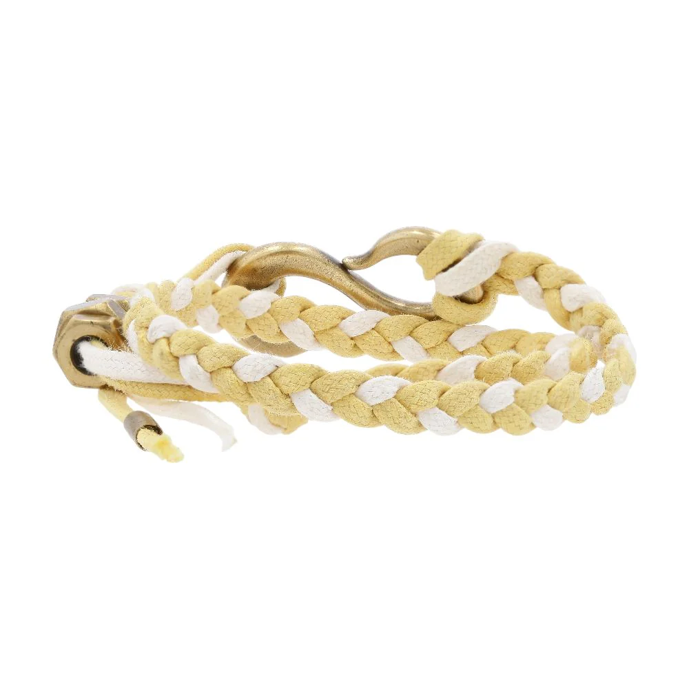 Yellow And White Braided Double Leather Wrap Bracelet - Image 2